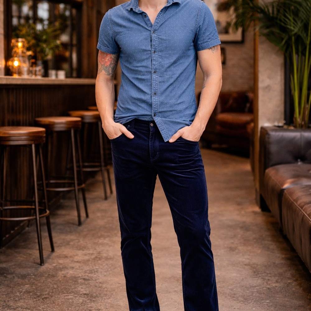 Tallia Men’s Navy Blue Velvet Pants – Size 30x30 Slim Fit Luxury Velvet